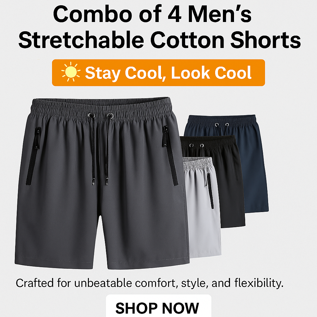 Combo of 4 Men's Stretchable Cotton Shorts